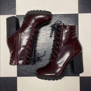 Burgundy Faux Leather Heeled Booties 🍁